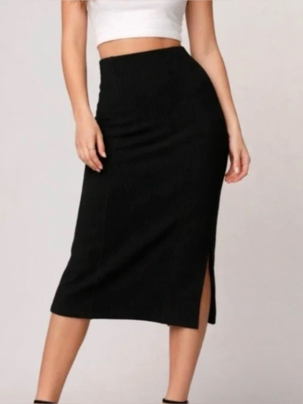Adrienne Landau Black Textured Midi Skirt